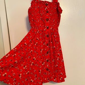 Red floral flowy stretchy dress